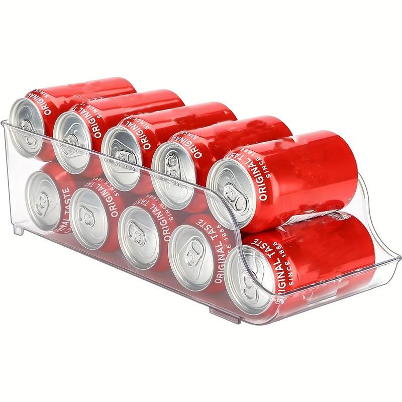 (image for) 1pc Clear Plastic Refrigerator Organizer Bins With Soda Can Dispenser And Beverage Holder - Perfect For Fridge, Freezer, Pantry, Kitchen, Countertops, Cabinets - Kitchen Accessories