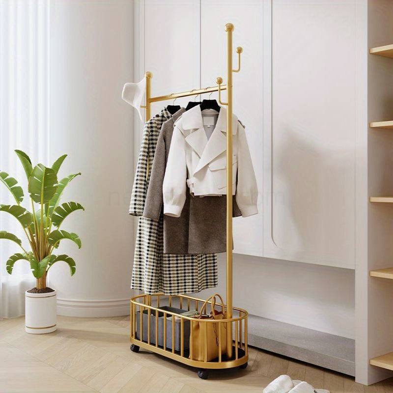 (image for) 1pc Clothes Hanger Floor Stand With Wheels, Movable Hanging Clothes Hanger, Household Clothes Drying Rack, Nordic Light Luxury Cactus Storage Clothes Rack