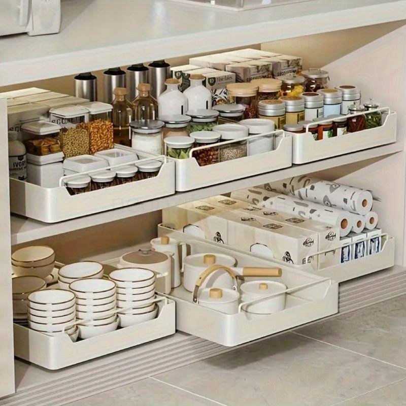 (image for) 1pc Storage Rack, Single Layer Large Storage Holder, Pull-out Type Built-in Organizer, For Kitchen And Bathroom Cabinet, Kitchen Organizers And Storage, Kitchen Accessories