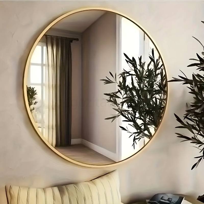 (image for) 1pc Round Wall Mounted Mirror, Stainless Steel Frame Makeup Mirrors, Bathroom Bedroom Glass Vanity Mirror, Home Decor