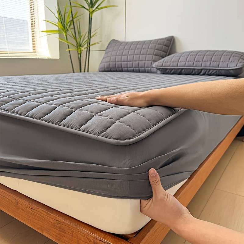 (image for) 1pc Quilted Waterproof Mattress Protector (Without Pillow & Core) Soft Comfortable Solid Color Bedding Mattress Cover For Bedroom, Guest Room, Hotel, Apartment, School