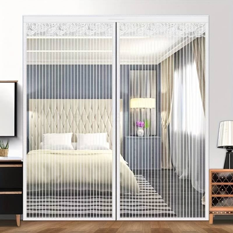 (image for) 1pc Extra Size White Striped Mosquito Curtains, Anti Mosquito Insect Fly Bug Curtains, Magnetic Net Mesh Automatic Closing Door Screen And Kitchen, For Home Room Living Room Office Decor