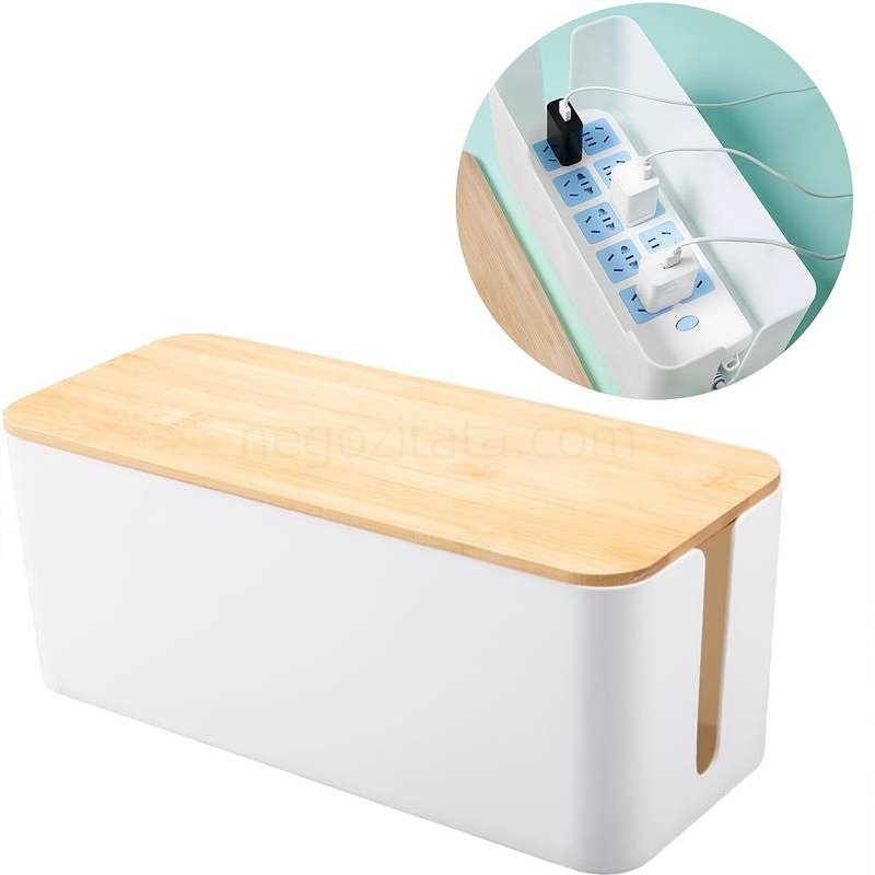 (image for) 1pc Bamboo And Wood Wire Storage Box, Data Cable Storage Box, Power Cable Management Box, Sorting Box, Socket Computer Cable Rack, And Plug Box, Makeup Organizer