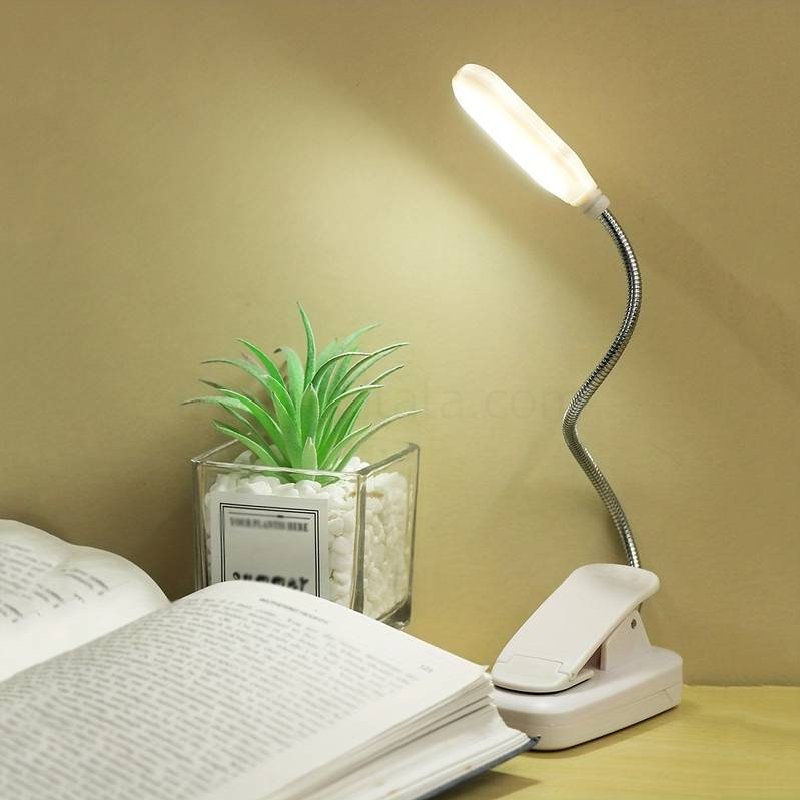(image for) 1pc Clip On Book Light, Battery Powered Flexible Hose Table Lamp, Desktop Small Reading Lamp, Portable Small Night Light For Room Decor