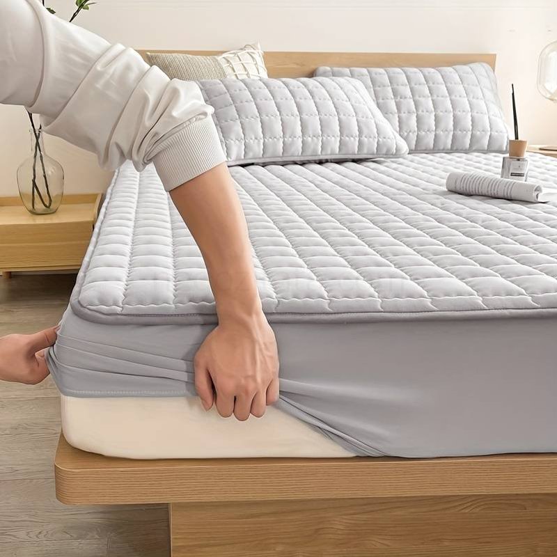 (image for) 1pc Quilted Waterproof Mattress Protector (Without Pillow & Core) Soft Comfortable Solid Color Bedding Mattress Cover For Bedroom, Guest Room, Hotel, Apartment, School