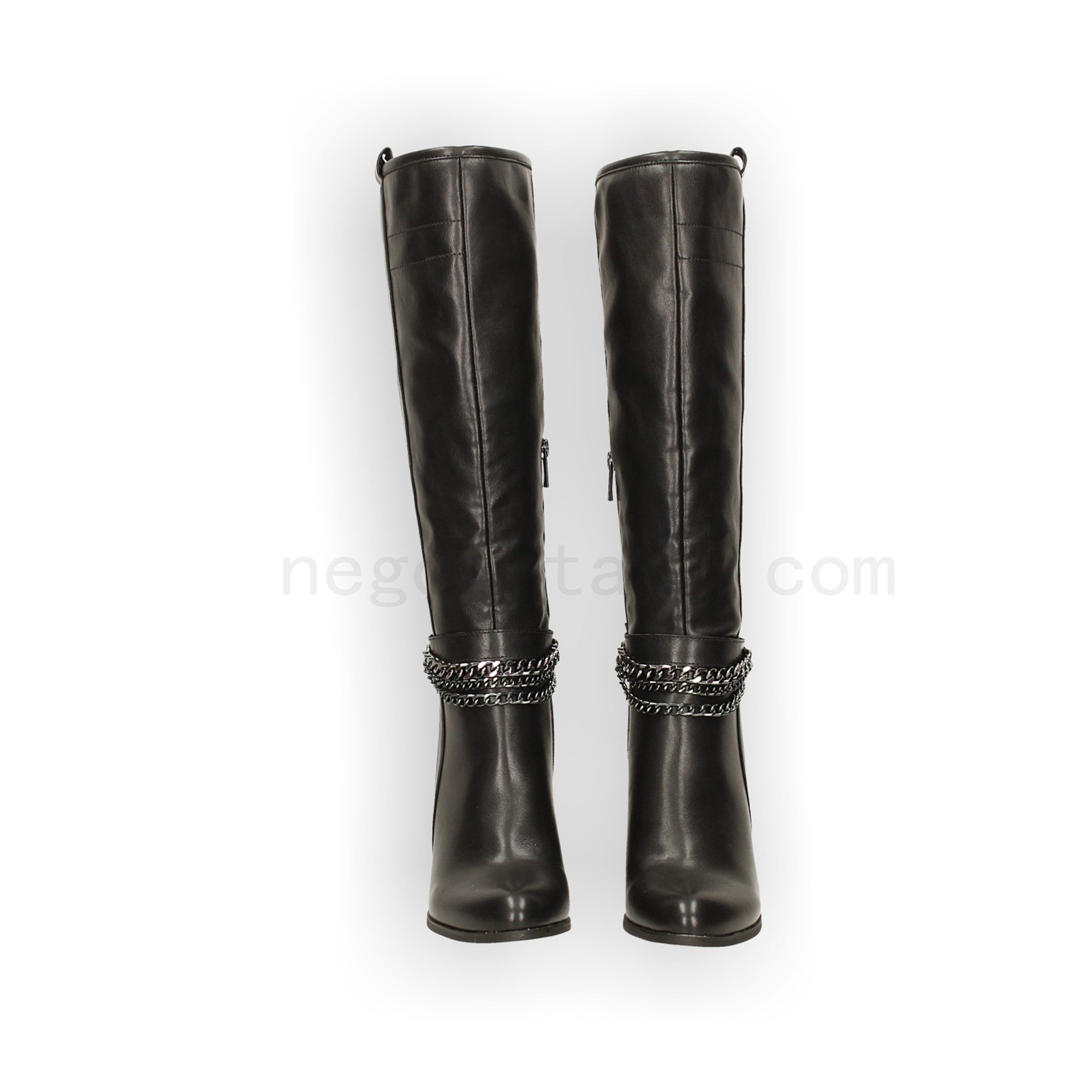Negozio Stivali neri con catenina brunita, Tacco alto 9cm